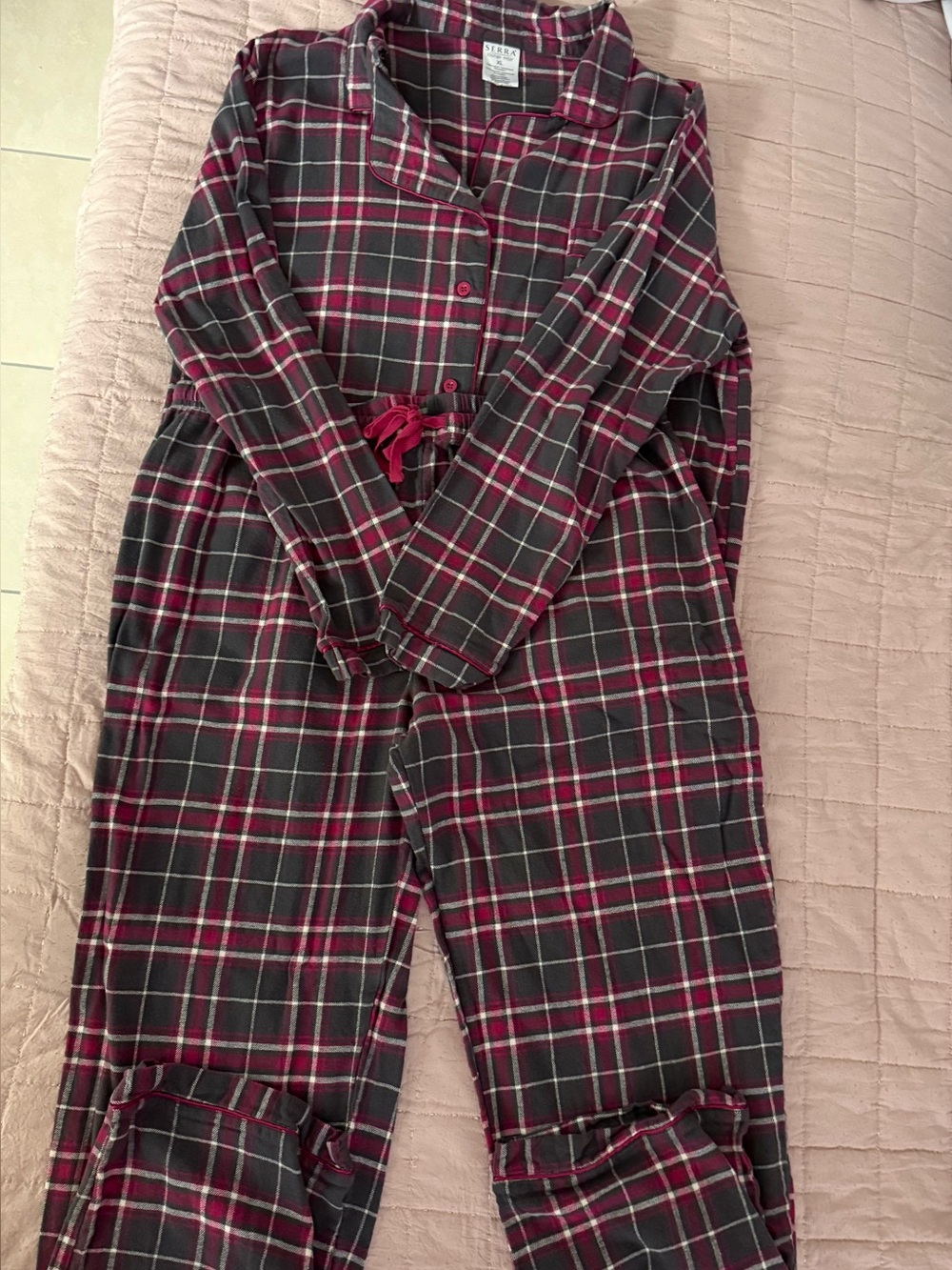 Serra Burgundy and Gray Plaid Pajama Set